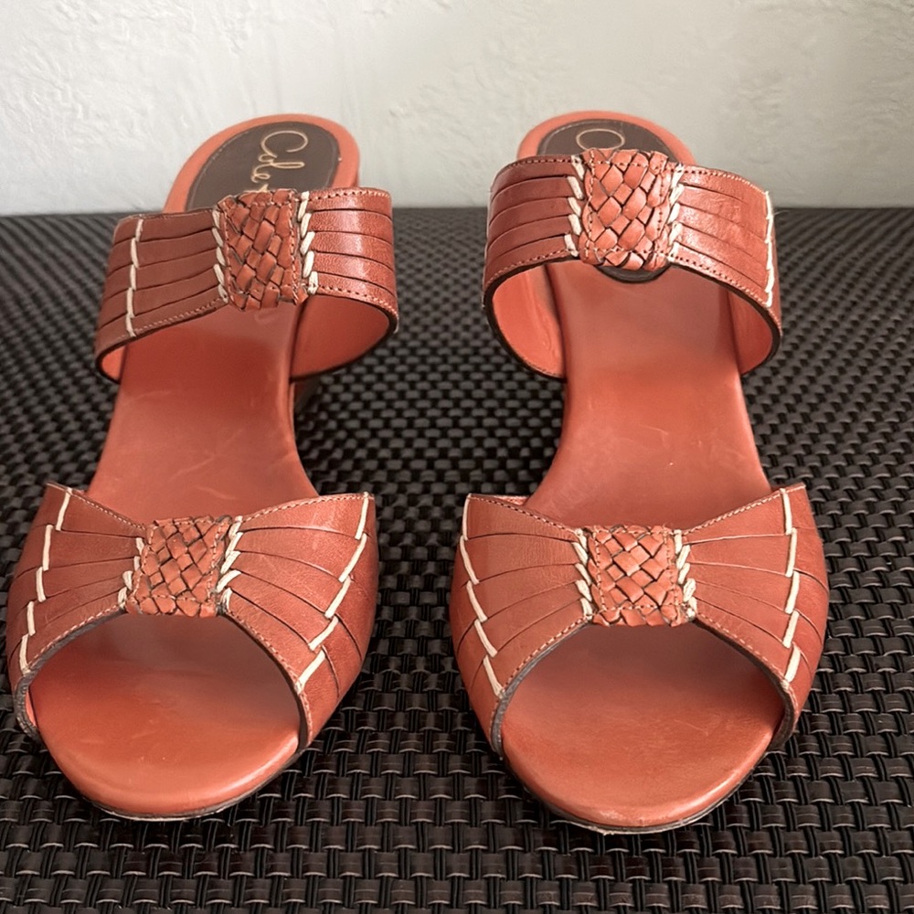 EUC Cole Haan Women's Tan Leather Sandals, Wedge, Sz 8.5 - Picture 5 of 17